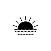 pôr do sol e mar água linha ícone. verão clima símbolo, logotipo ilustração. vetor gráfico isolado branco fundo.