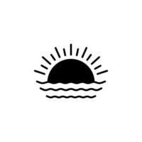 pôr do sol e mar água linha ícone. verão clima símbolo, logotipo ilustração. vetor gráfico isolado branco fundo.