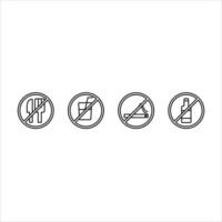 não comendo, não fumar e bebendo placa vetor ícones, isolado branco fundo.
