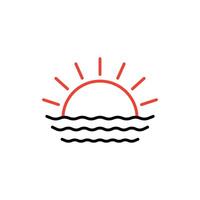 pôr do sol e mar água linha ícone. verão clima símbolo, logotipo ilustração. vetor gráfico isolado branco fundo.