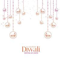 feliz diwali festival cartão com decorativo diyas vetor