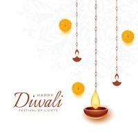 simples feliz diwali decorativo cartão com suspensão diya Projeto vetor