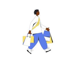 jovem homem com compras bolsas. masculino pessoa caminhando com dele compras. vetor