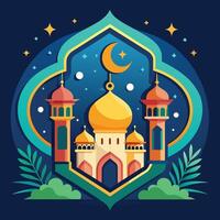 Ramadã kareem cumprimento cartão com mesquita e lua. vetor ilustração