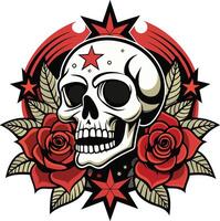crânio com rosas e estrela. vetor ilustração para tatuagem ou camiseta Projeto.