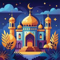 mesquita às noite. Ramadã kareem. vetor ilustração dentro plano estilo