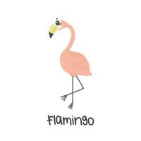 crianças ilustração, fofa flamingo, com inscrição. vetor ilustração para ensino crianças, camiseta