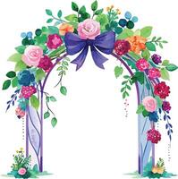 Casamento arco com flores e fitas. vetor ilustração.
