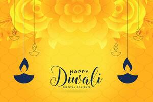 elegante feliz diwali modelo com suspensão lâmpadas dentro floral fundo vetor
