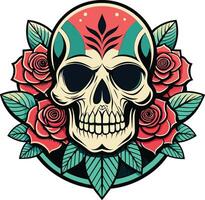 crânio com rosas. vetor ilustração para tatuagem ou camiseta Projeto. retro cor