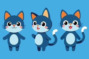 conjunto de gato fofo em poses diferentes ilustração dos desenhos animados vetor