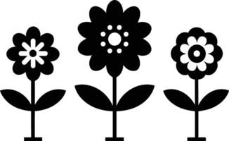 conjunto do Preto fofa flores ícones em branco fundo vetor