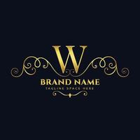 carta W real vintage dourado luxo logotipo conceito vetor