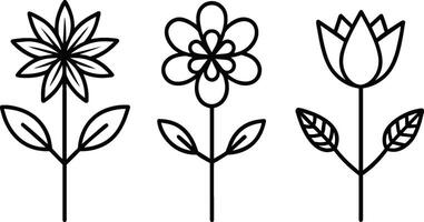 conjunto do Preto simples linha arte do flor ícones coleção em branco fundo vetor