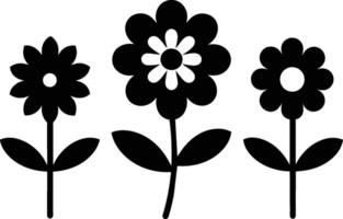 conjunto do Preto fofa flores ícones em branco fundo vetor