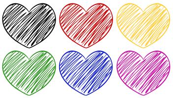 Seis corações em cores diferentes vetor