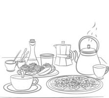 ai gerado café da manhã cardápio pronto para comer simples esboço ilustração minimalista linha arte vetor