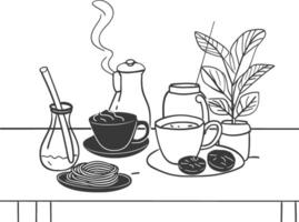 ai gerado café da manhã cardápio pronto para comer simples esboço ilustração minimalista linha arte vetor