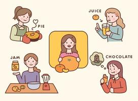 alimentos feitos com tangerina, um produto especial da ilha de Jeju, na Coréia. vetor