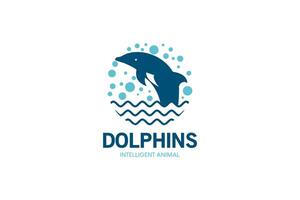 azul golfinho logotipo Projeto pulando sobre moderno ondas vetor