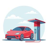 moderno elétrico carro às uma cobrando estação. verde tecnologia. ilustração, vetor