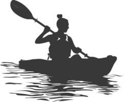 ai gerado silhueta mulher canoa jogador dentro açao cheio corpo Preto cor só vetor