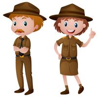 Dois guardas florestais em uniforme castanho vetor