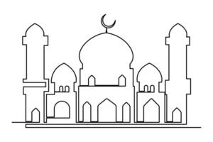 contínuo 1 linha desenhando Ramadã kareem símbolo. mesquita linha conceito. eid mubarak, eid fitr vetor minimalista Projeto islâmico mesquita esboço enfeite fundo.