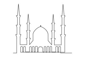 contínuo 1 linha desenhando Ramadã kareem símbolo. mesquita linha conceito. eid mubarak, eid fitr vetor minimalista Projeto islâmico mesquita esboço enfeite fundo.