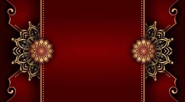 fundo vermelho com ornamento de mandala dourada vetor