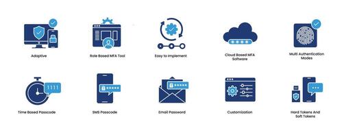 essencial características do multi fator autenticação. realçar seu segurança postura com Customizável multi fator autenticação. mfa ícones. vetor