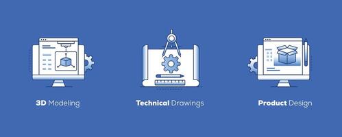 ilustrações para produtos projeto, técnico desenhos, e 3d modelagem. a partir de conceito para realidade. Inovativa embalagem, detalhado desenhos, e rápido prototipagem perícia. vetor