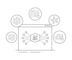 otimizar seu ai aplicativo fluxo de trabalho. eficiente ai aplicativo desenvolvimento ícones. modelo treinamento, dados coleção, dados limpeza, e além. editável acidente vascular encefálico e cores. vetor