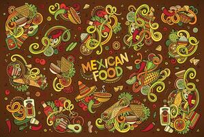 rabisco desenho animado conjunto do mexicano Comida objetos vetor