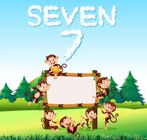 Sete macaco na placa de madeira vetor