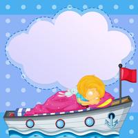 Uma menina dormindo acima do barco com um texto explicativo vazio vetor