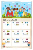 Planilha matemática para subtração dentro de cem vetor