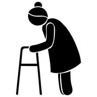 vetor ícone velho mulher anda em usando uma andador ilustração
