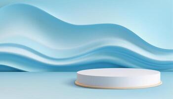 branco cilindro 3d pódio pedestal pastel azul ondulação curvado onda parede fundo realista vetor