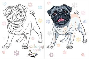 coloração livro página fofa cachorro pug procriar vetor