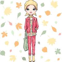 vetor moda menina dentro outono roupas