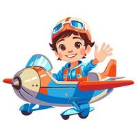 desenho animado criança piloto em brinquedo avião vetor