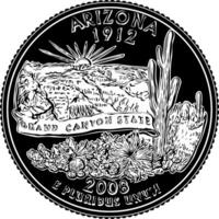 EUA dinheiro Washington trimestre 25 centavo moeda Arizona vetor