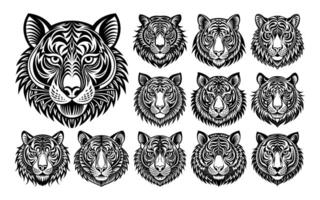 ai gerado conjunto do tigre cabeça logotipo ilustração Projeto vetor