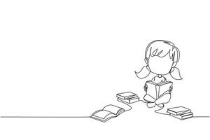 solteiro 1 linha desenhando menina quem realmente curtidas leitura. todo dia 1 livro é ler. Boa hábito. lá é não dia sem lendo livro. livro festival conceito. contínuo linha Projeto gráfico ilustração vetor