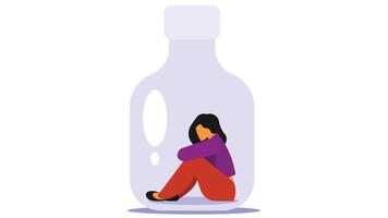 depressivo mulher com vício para alcoolismo vetor