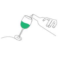 vinho garrafa e vidro contínuo 1 linha arte desenhando minimalista Projeto vetor e ilustração