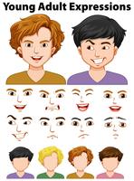 Expressões de jovens com rostos diferentes vetor