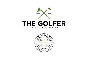 bastão golfe e bandeira logotipo vetor coleção para jogador de golfe, golfe esporte e campeão