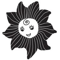 sorridente Preto simples Sol desenho animado mascote personagem. vetor ilustração.
